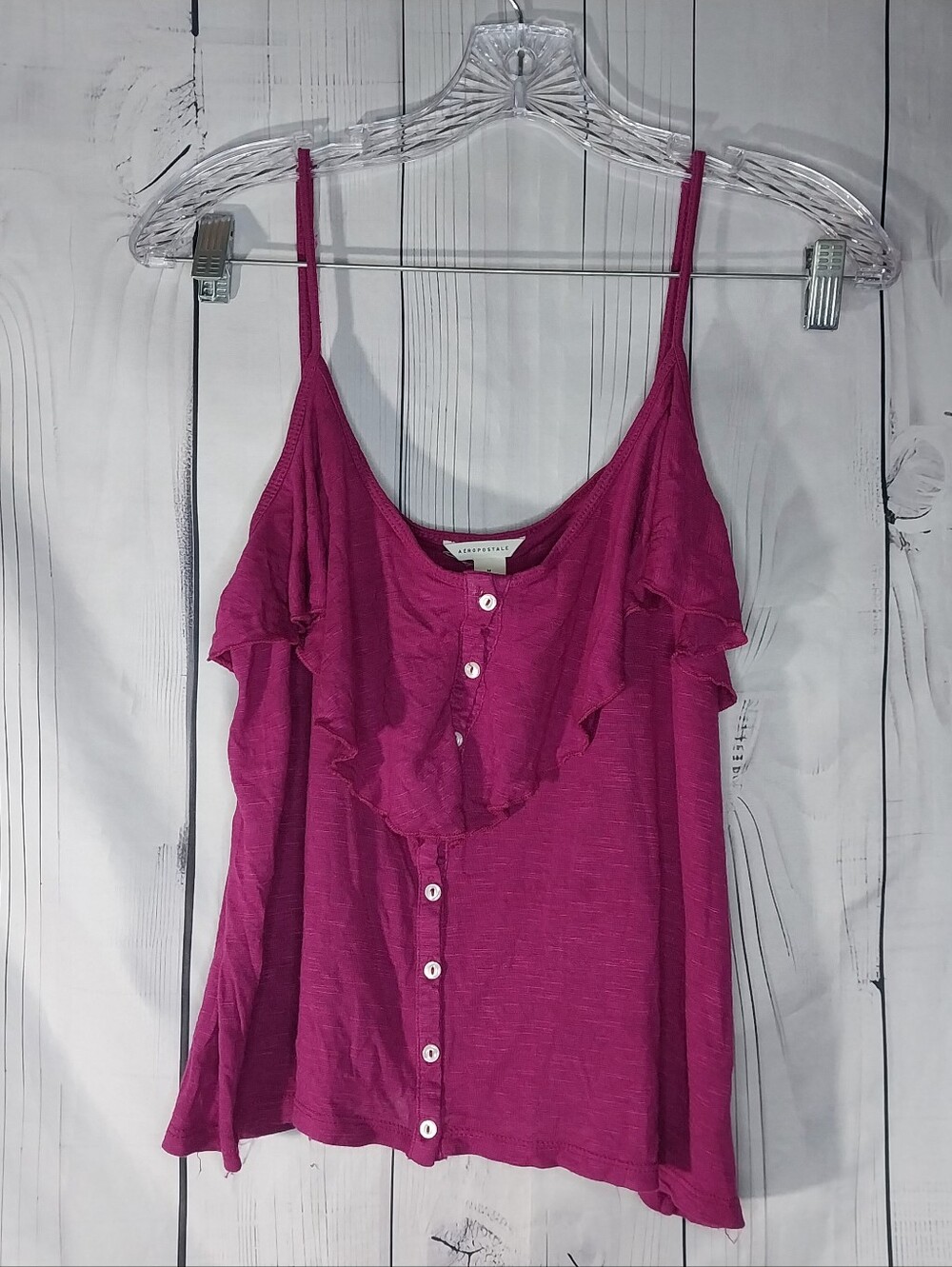 Aeropostale Fuchsia Ruffle Trim Button-Front Y2K Boho Festival Casual Camisole